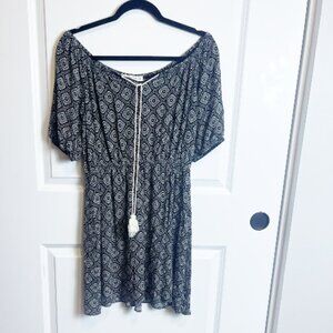 Wild Love Black/White Geo Print Midi, Drop Neck Dress SZ-XL